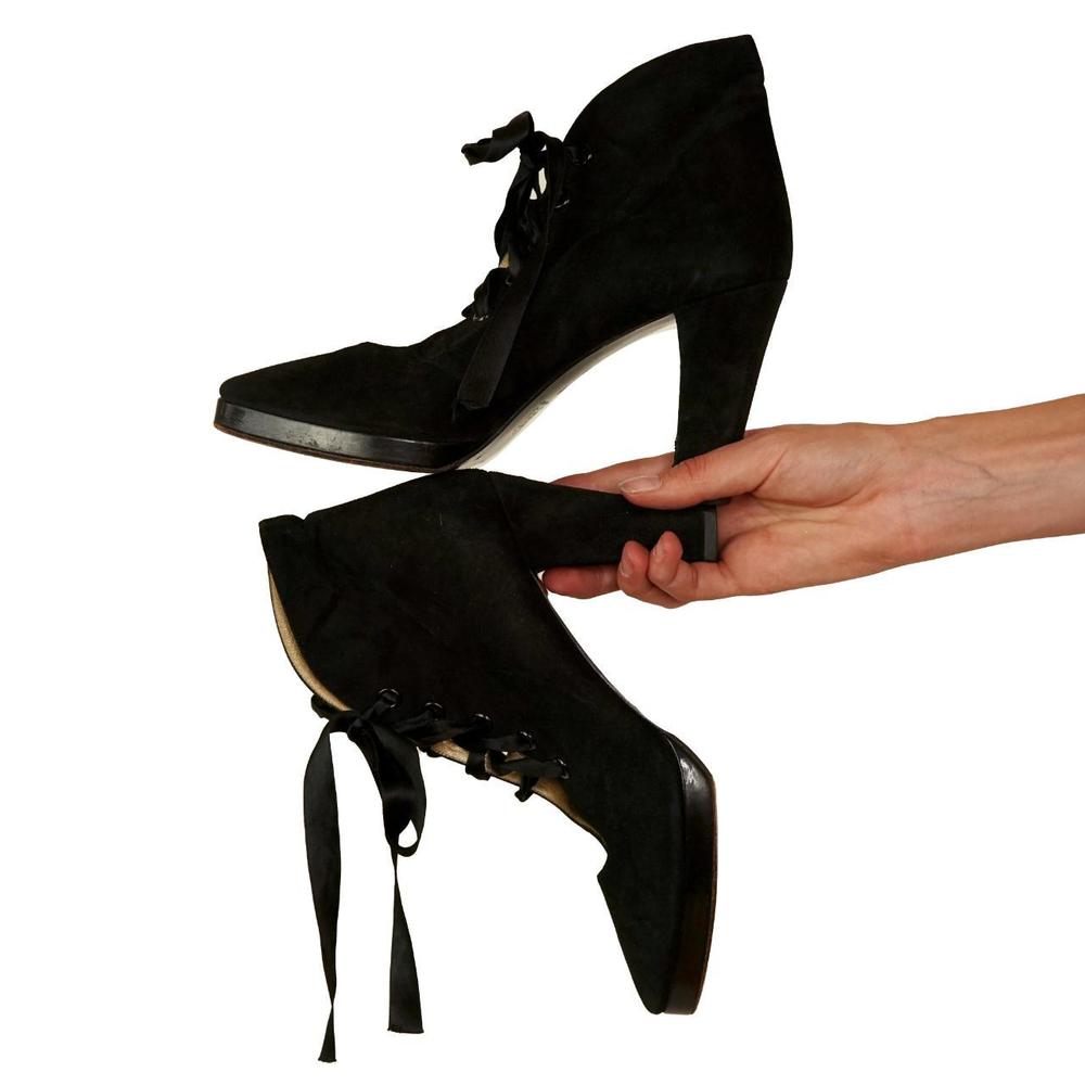 Vintage 90s Yves Saint Laurent black suede lace up heels - Picture 9 of 9